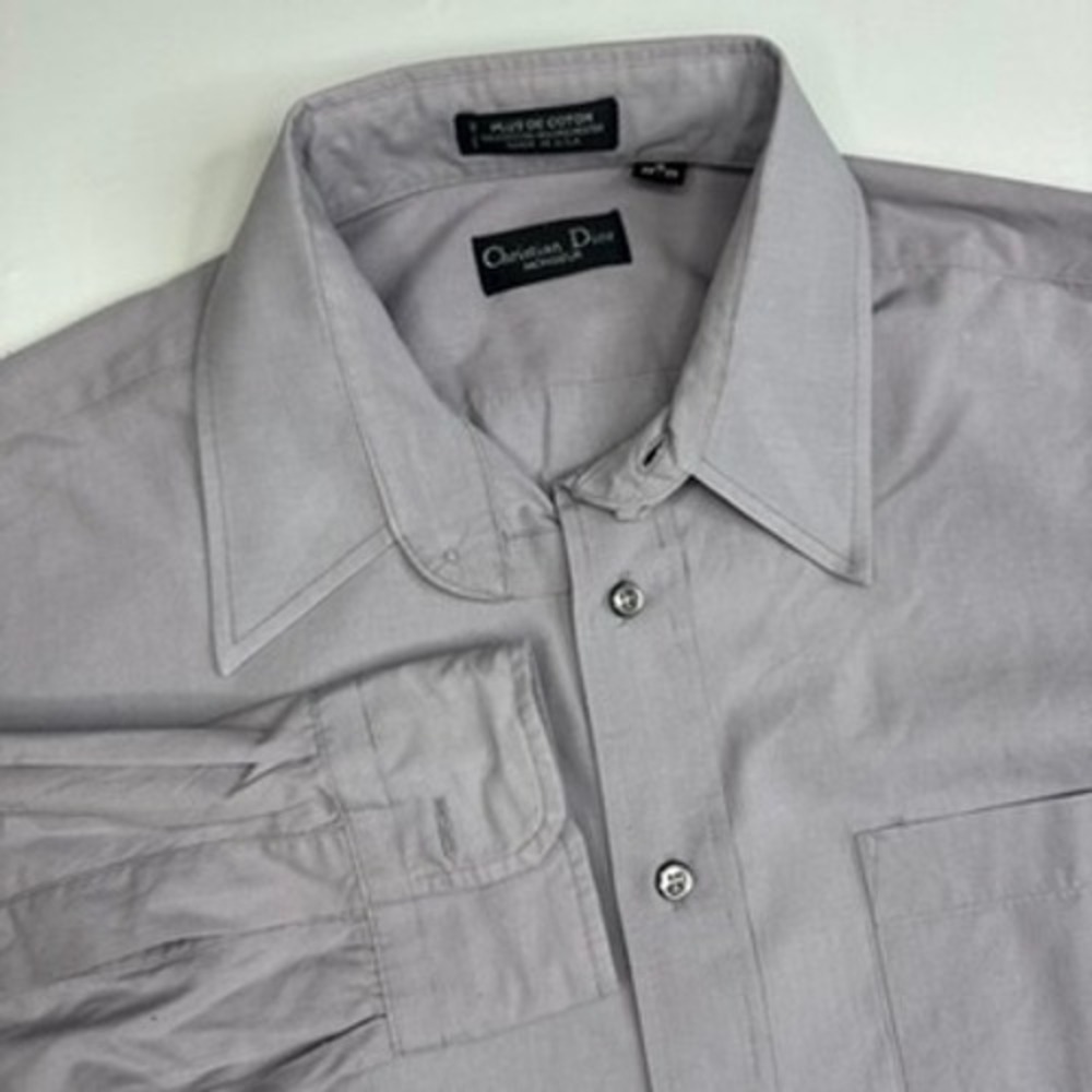 Christian Dior Monsieur Dress Shirt Mens 16 32/33 Grey Long Sleeve Button Down